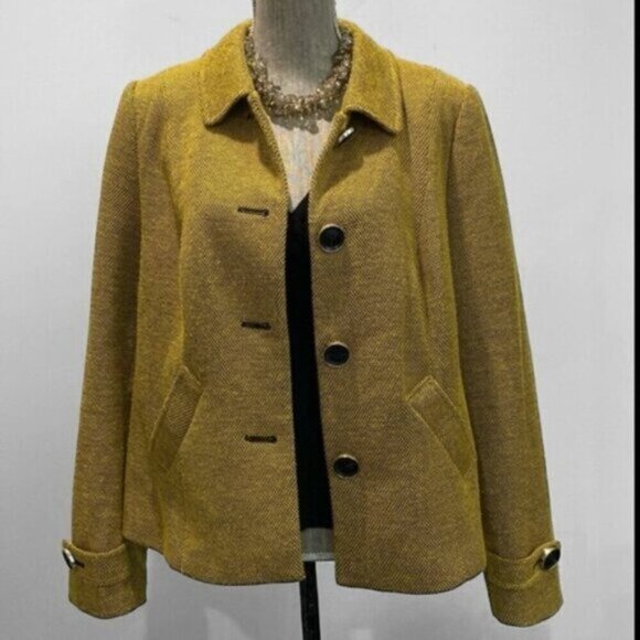 Laura Buttoned Jacket Yellow Blazer Size 16 - Picture 2 of 15